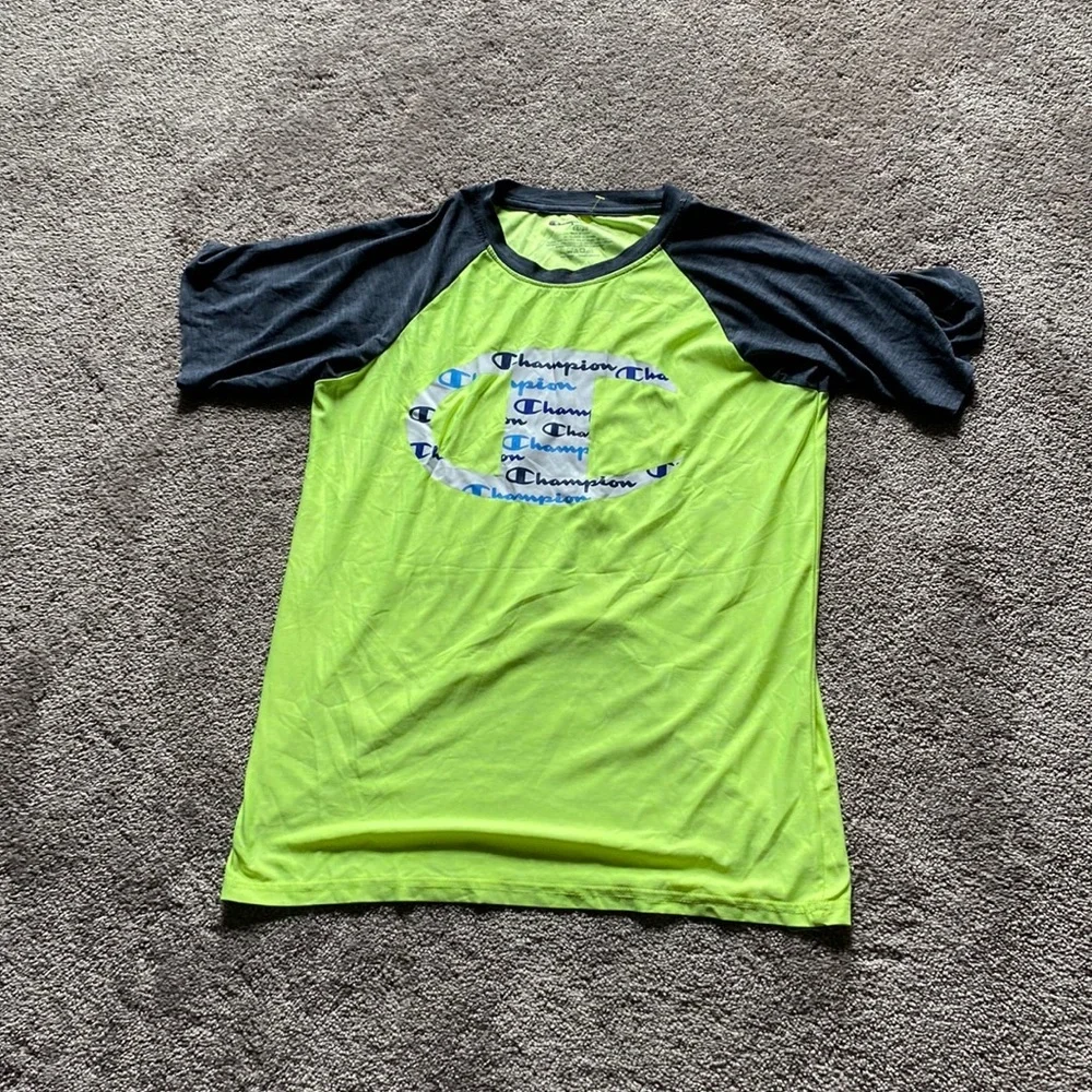 Champion Neon Yellow & Gray Raglan Athletic Top SIZE 18/20 Youth
